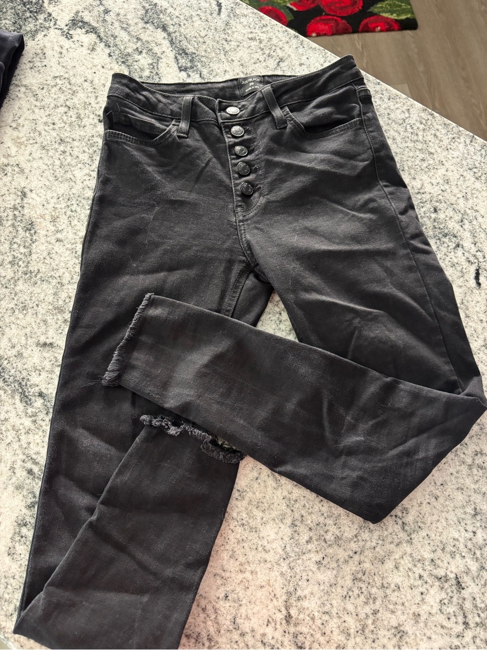 High-Waist Button Black Skinny Jeans